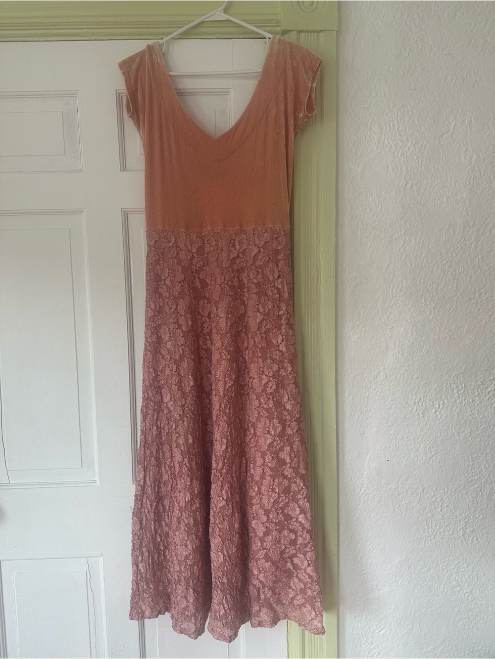 Betsey Johnson 1990s Dusty Rose Lace Maxi Dress